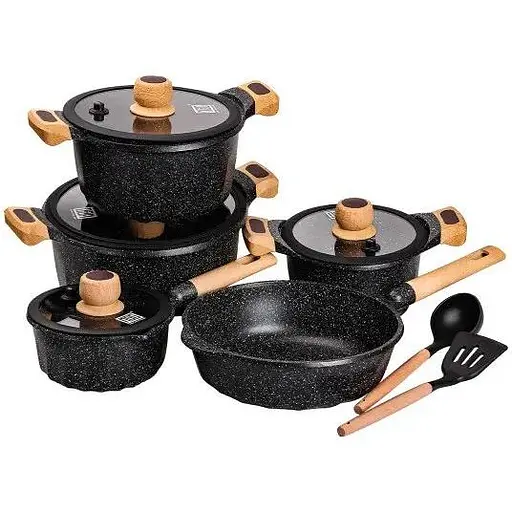 Набор посуды MGC с антипригарным покрытием 1,9/2/3/3,2/5,3 л черный 8 предметов MGC HP-4-404B