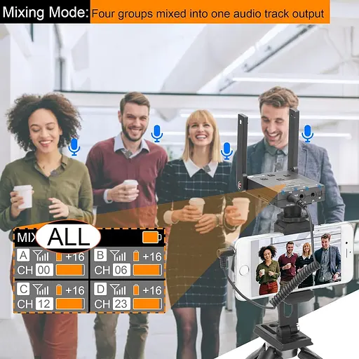 Беспроводной микрофон Lavalier с 4 передатчиками, Comica BoomX-U Qua UHF 24-канальный профессиональный - фото 6