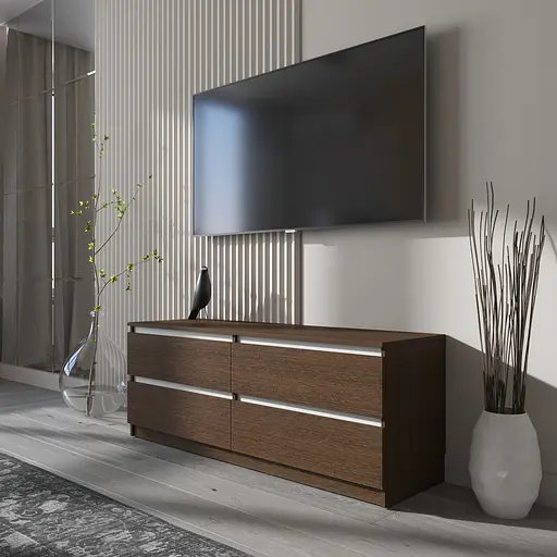 Тумба под телевизор Vays R-6 Венге Темный-Белые планки, 4 ящика без ручек, ЛДСП, 140×40×53 см