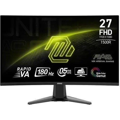 Монітор 27" MSI MAG 27C6F вигнутий Rapid VA, 1920x1080 (16:9), 0.5 мс, 180 Гц, 250 кд/м², 3000:1, 1500R, 178°/178° чорний - фото 1