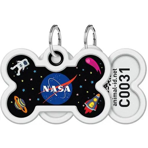 Адресник для собак и кошек Waudog Smart ID металлический с QR паспортом, рисунок "NASA"