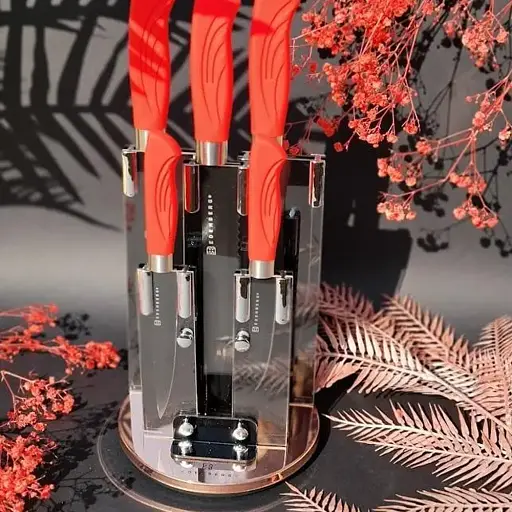 Набор кухонных ножей с подставкой 6 предметов Edenberg EB-11006 красный - фото 2