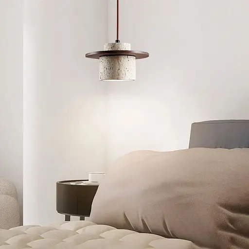 Світильник із підвісним травертиновим корпусом та дерев'яною фурнітурою Ø21х15 см | Line F | Арт. SC12/1 - фото 7