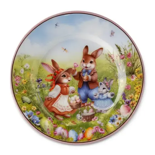 Набор обеденных тарелок Rabbit Family фарфоровых HP-7323-10 25см 2шт цветной тарелки набор Yiwu HP-7323-10 - фото 1