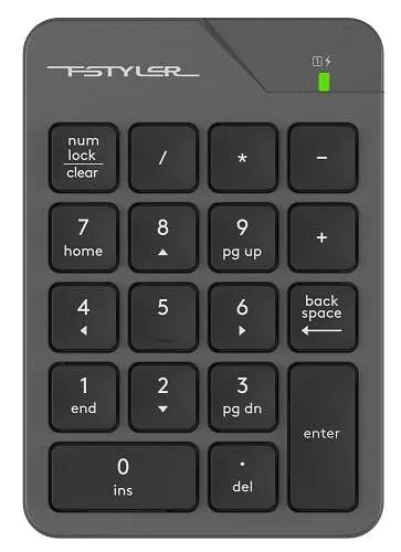 Клавиатура беспроводная A4Tech FGK21C Fstyler, черный/Grey, USB 2.4GHz, цифровая (18 низкопрофильных кнопок), Type-C, аккумулятор - фото 1