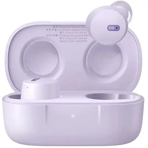 Бездротові навушники Baseus Bowie E18 True Wireless Earphones, IPX4, ENC, BT5.3, 40 mAh, 300 mAh, 7.5 h, Purple A00023800533-00