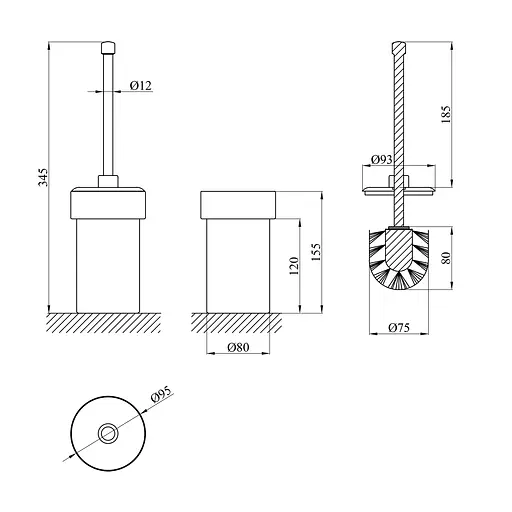 Йоржик для унітазу підлоговий Kroner KRM Rizze - ACG323-1 CV022912, Хром - фото 2