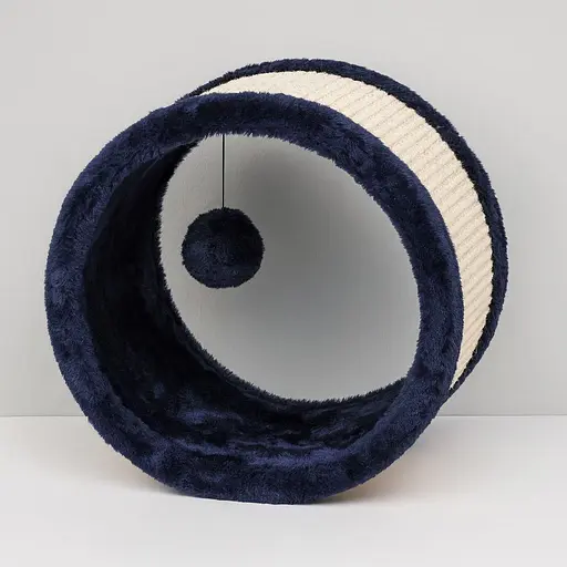 Дряпка Trixie для котів кругла з іграшкою плюш и сизаль 23 на 20 см синьо-бежева [CD] - фото 2