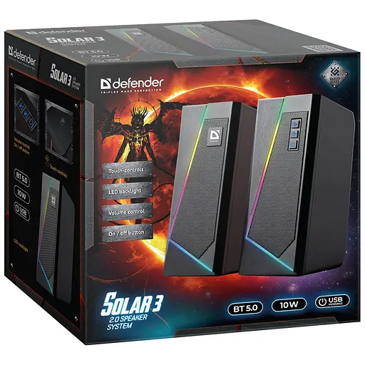 Акустика Defender 2.0 Solar 3 10 W, BT/Light, USB (65103) - фото 3