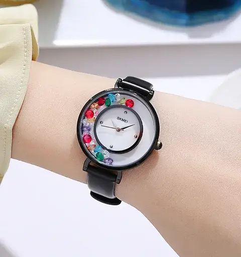 Жіночий наручний годинник Skmei 2041 Diamonds (Чорний) - фото 5