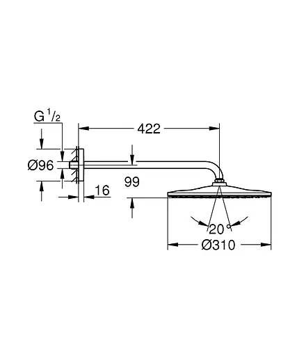 Верхний душ с душевым кронштейном 422 мм, 1 режим струи Grohe Rainshower 310 Mono 22121KF0, Черный матовый - фото 7