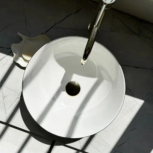 Умивальник Rea Stella brushed gold white накладний REA-U9087, Золотий - фото 4