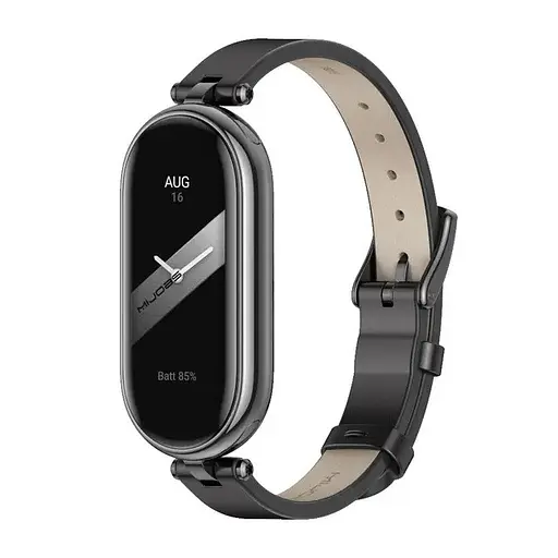 Кожаный ремешок MiJobs для фитнес-браслета Xiaomi Mi Band 3 и 4 Type A черный, держатель - черный - фото 3