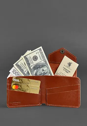 Кожаное портмоне 4.2 на кнопке светло-коричневое. - фото 3