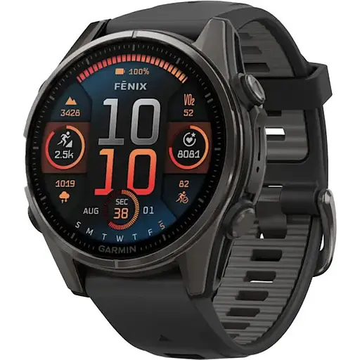 Спортивные часы Garmin Fenix 8 43mm AMOLED Sapphire Carbon Gray DLC Tit. w. Black/Pebble Gray S. Band (010-02903-20/21)