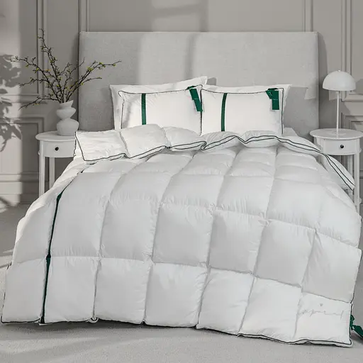 Ковдра MirSon Imperial Style пухова демісезонна 110х140 см біла із зеленим кантом