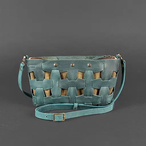 Кожаная женская плетеная сумка Пазл S зеленая Crazy Horse - фото 10