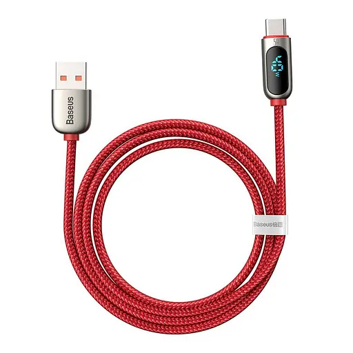 Кабель с дисплеем (экраном) Baseus Display Fast Charging Cable USB - Type-C (CATSK-09) 5 а 1 м красный - фото 1