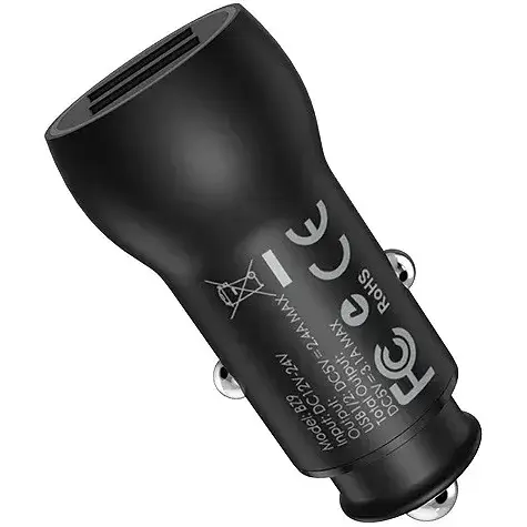 Автомобільний зарядний пристрій Borofone BZ9 Wise Black BZ9B - фото 1
