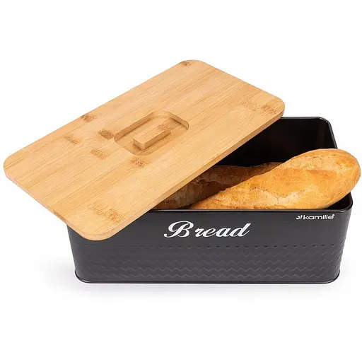 Хлібниця Kamille із нержавіючої сталі з бамбуковою кришкою KM-1124 - фото 2