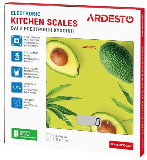 Электронные весы кухонные настольные Ardesto SCK-893AVOCADO с сенсорным управлением до 5кг LCD-дисплей - фото 4