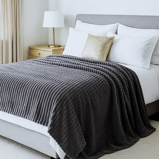 Плед-покривало шарпей темний-антрацит у смужку 2см 180х200 см (00066) - фото 1