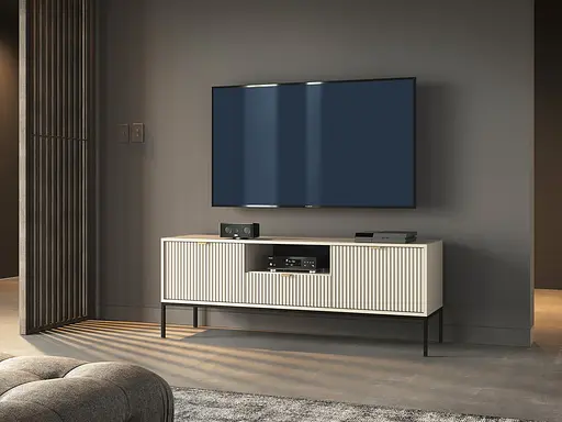 Тумба під телевізор Perfect Home Нова / Nova 2-дверна з 1 шухлядою і чорними ніжками RTV154 Кашемір (PFH-091230)