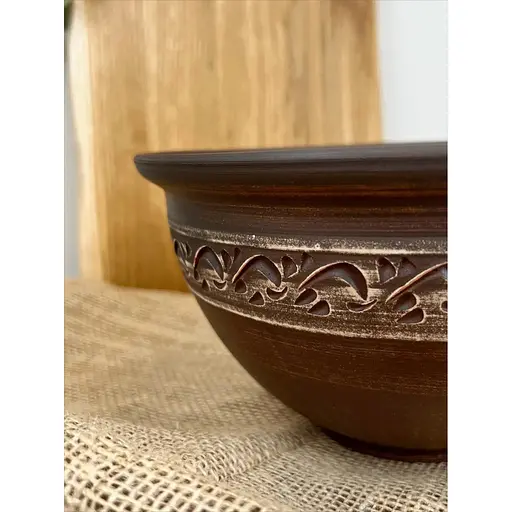 Макітра 2.5 літра керамічна (глиняна) різьблена ангоб - фото 4