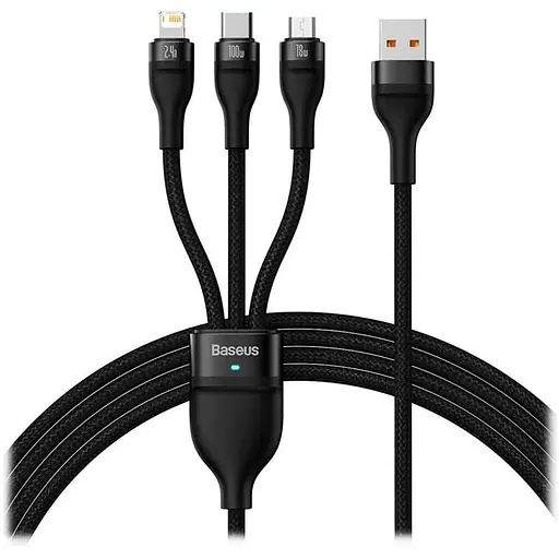 Кабель Baseus Flash Series II One-for-three Fast Charging Data Cable USB to M + L + C 100W 1.2 м Черный