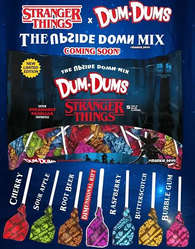 Льодяники Dum-Dums Halloween Stranger Things Upside Down Mixed Lollipops 44 шт 289 г - фото 3