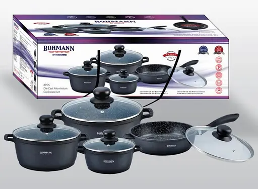 Набір каструль з кришками та сковородою Bohmann BH 6008 MRB 8 предметів - фото 3