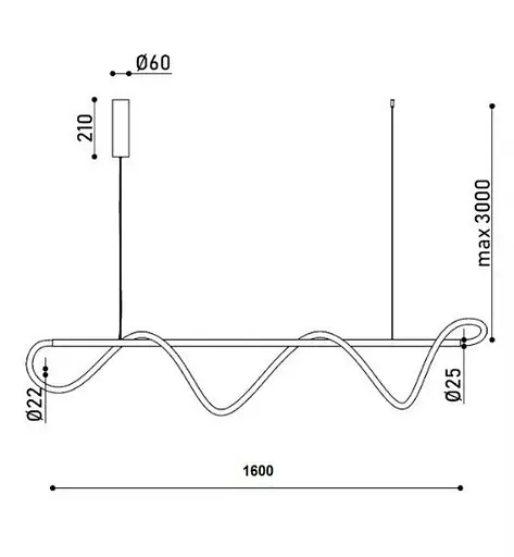 Светильник подвесной неоновый KLOODI KD-NEON WAVE 1600 52W 4К BK - фото 3