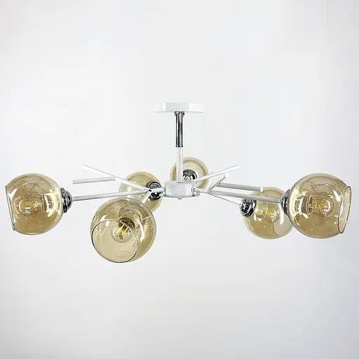 Люстра на 6 янтарних плафонів у білому корпусі Ø 60 см | Арт. 088N/6 WT+CH+AM | Line F - фото 1