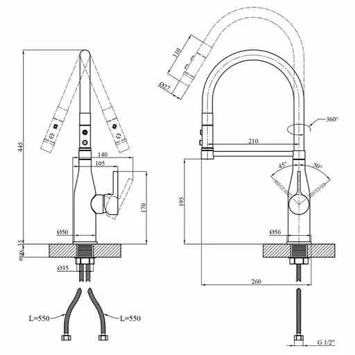 Змішувач для кухні Kroner KRP Ersel - C03111BLK ((CV033804)) - фото 9