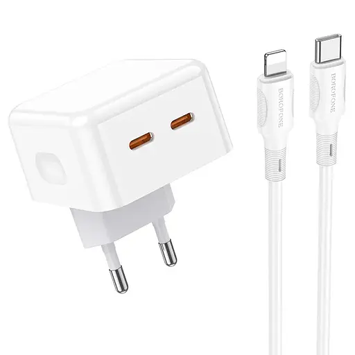 МЗП Borofone BA76A Source PD35W (2USB-З) + кабель Type-C to Lightning White