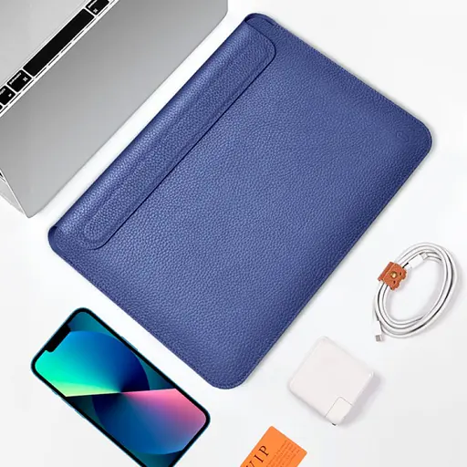 Чехол-карман WiWU Skin Pro Geniunie Leather Sleeve Case для MacBook Air 15" (2023-2025) Navy Blue [133315] - фото 5