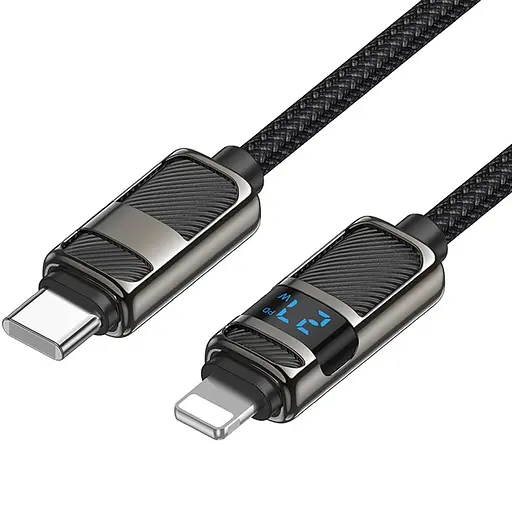 Дата кабель Hoco U137 Line with display Type-C to Lightning 27W (1.2m) Black - фото 2