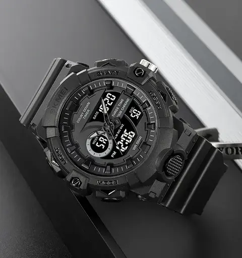 Часы мужские наручные спортивные Skmei 2225 с комбинированным циферблатом (Черный с черным) - фото 4