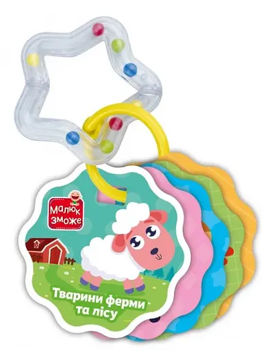 Гра розвиваюча Тварини ферми та лісу, картки на кільці з брязкальцем, Vladi Toys, VT2000-30