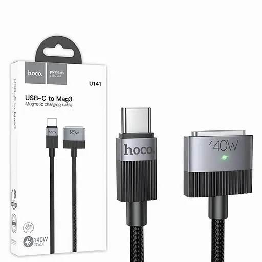 Кабель Hoco U141 Type-C / Magsafe 3 потужність до 140 Вт довжина 1.8 м посилений чорний