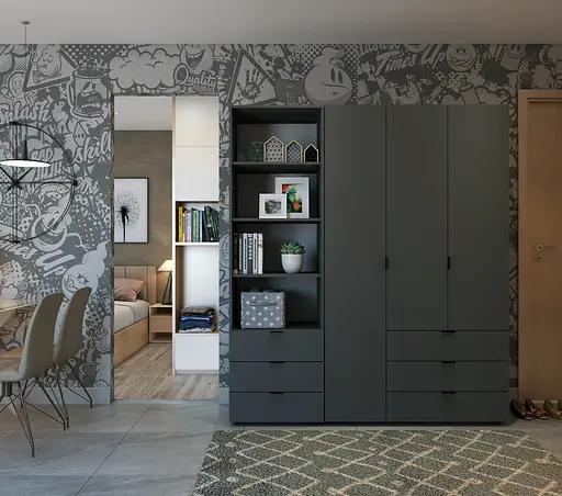 Шкаф для одежды Doros Гелар Графит 3+3ДСП с пеналом 292.4х49.5х203.4 (42005172) - фото 2