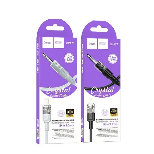 Аудиоадаптер Hoco UPA27 Spirit transparent digital audio conversion cable iP 1.2 м черный - фото 4