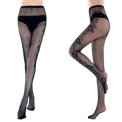 Колготки з візерунком "Троянда" One size Чорний K000680 - фото 3