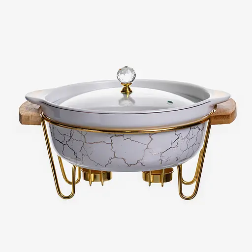 Мармит фарфоровый настольный круглый 1.3(л) мармитница с подогревом Белый мрамор Yiwu LC-711 - фото 3