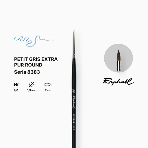 Кисть белка круглая Raphael Petit Gris Extra Pur, №2/0, профессиональная, короткая ручка - фото 2