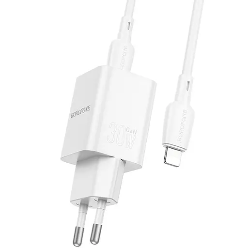 МЗП Borofone BN14 Royal PD30W+QC3.0 (1USB-A/1C) + кабель Type-C to Lightning White - фото 3