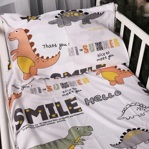 Простирадло MirSon Бязь Kids Time 17-0698 Smoky Dinosaurs 150х200 см біле з принтом (2200010460209)