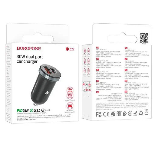 Адаптер автомобильный Borofone Scenery dual port BZ22 1USB/1Type-C, 30W/3A, PD/QC| - фото 2
