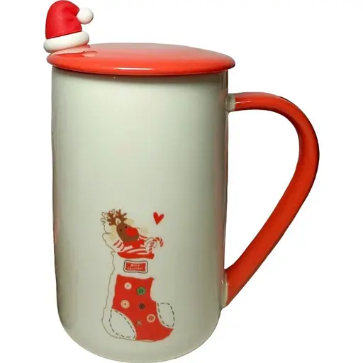 Кружка новогодняя Olens 8030-293-3 Рождественское утешение с крышкой и ложкой керамика 430мл Белыая - фото 1