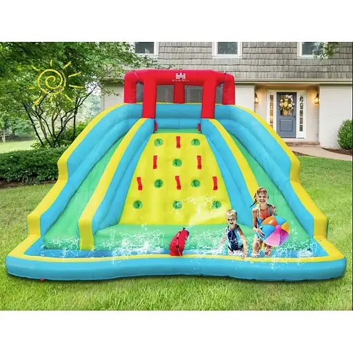 Надувна водна гірка Costway Summer зі стійкою для скелелазіння двостороння - фото 7